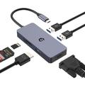 USB C Adapter Docking, USB C Adapter HUB, USB 3.0 HUB, tragbarer USB 3.0 HUB, 6 in 1 USB C Adapter mit VGA, HDMI, Dual USB 3.0, SD/TF Kartenleser für Laptop, Windows Systeme