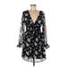 Max + Ash Casual Dress - Mini V Neck 3/4 sleeves: Black Floral Dresses - Women's Size Medium