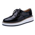 wealsex Women Ladies New Oxford Leather Shoes Round Toe Fashion Wedge Heel Casual Brogue Shoes Lace Up Comfort (Black UK 6)