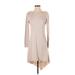 Sundance Casual Dress - High/Low Scoop Neck Long sleeves: Tan Solid Dresses - Women's Size Small