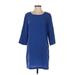 BCBGeneration Casual Dress - Shift Scoop Neck 3/4 sleeves: Blue Print Dresses - Women's Size Small