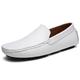 WUIWUIYU Men's Casual Slip Ons Soft Penny Loafers Walking Driving Leather Boat Shoes Size 7 White