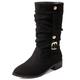MJIASIAWA Women Winter Pointed Toe Casual Mid Calf Slouch Boots Pull On Equestrian Low Heels Warm Snow Boots Black/HM Size 11 UK/50 Asian