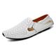 Lapens Men's Driving Shoes Leather Fashion Slipper Casual Slip On Loafers Shoes Men canvasmens Boat Loafer Flats Leather Gents Walking Trainers Shoes LPLFS8503-Wh44 White