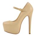 Only maker Women's Mary Jane Ankle Strap Platform High Heel Stiletto Pumps Buckle Slip On Wedding Party Dress Shoes Nude Size 3