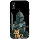 Hülle für iPhone X/XS Glücklicher mittelalterlicher Ritter mit Schwert und Katzen-Haustier