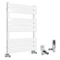 Warmehaus Minimalist Bathroom Flat Panel Heated Towel Rail Radiator Rad White 800 x 600mm - Modern Central Heating Space Saving Radiators - with Angled Thermostatic Radiator Valve Pack