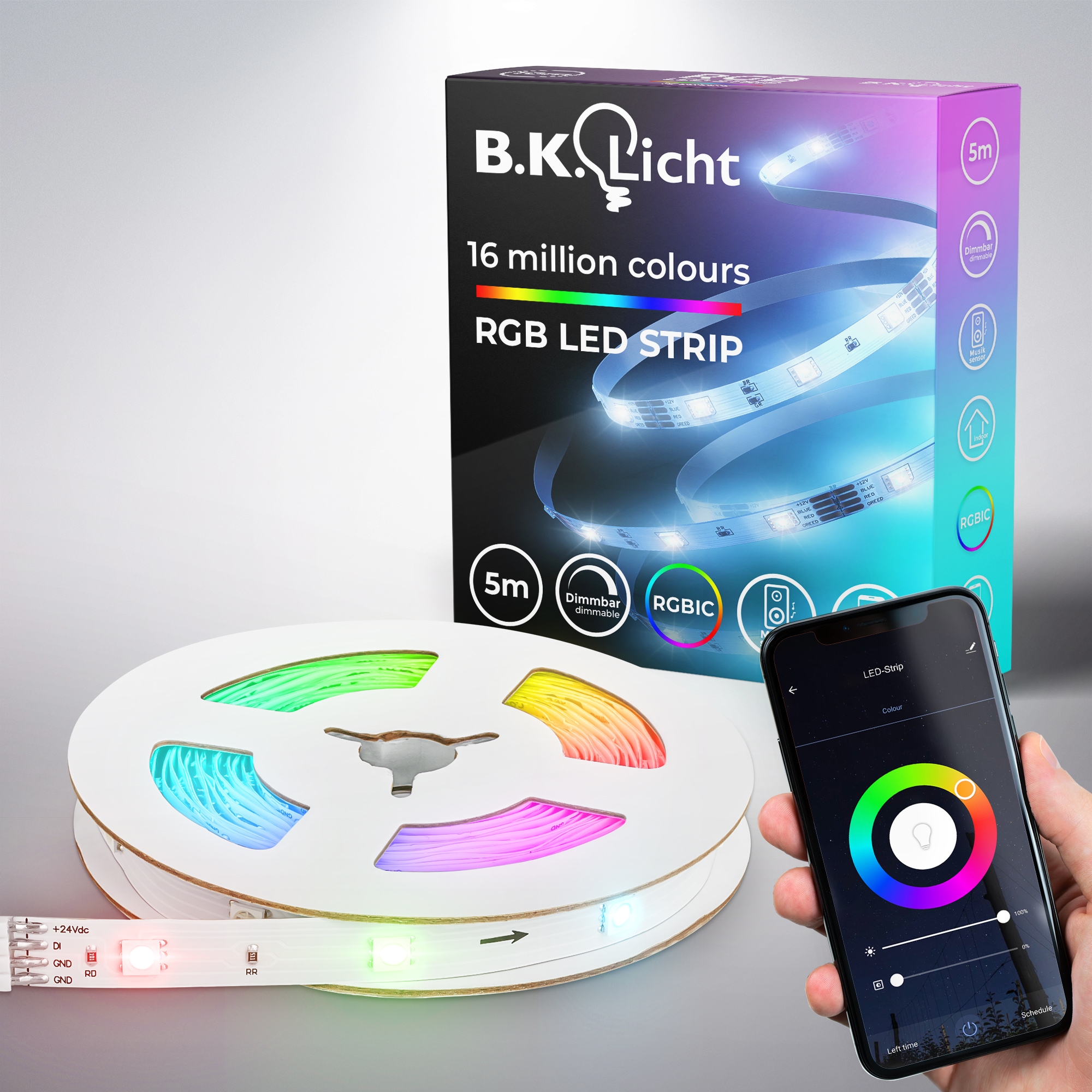 B.K.LICHT LED Stripe "Wifi RGBIC LED Strip, 5 m, mit App Steuerung", weiß, Flammen 150 Stk., Kabellänge 150m, Lichterketten, Lichtleiste, mit Musiksensor, smartes LED Band, Selbstklebend Image