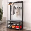 Exquisite Clothes Rail Rack Shoe Bench Coat Stand Rack Hanger Coat Rack Metal Coat Rack Shoe Bench Entryway 3-In-1 With 10 Hooks And 2-Tier Shoe Rack, Modern Storage Shelf Organizer For Hang