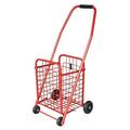 Trolleys,Shopping Cart Iron Shopping Cart with Four Wheels Foldable Trolley with Large Heavy-Duty Trailer Trolley for Home, Office Utility Cart/Red/76Cm