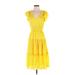 Jessica Simpson Casual Dress - Midi V-Neck Short sleeves: Yellow Dresses - Women's Size Small