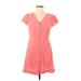 Ann Taylor LOFT Outlet Casual Dress - Mini V Neck Short sleeves: Pink Solid Dresses - Women's Size 10 Petite