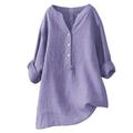 WXLPCGO T Shirts For Women Plus Size 5xl Casual Loose Cotton Linen Blouse Shirt Women Long Sleeved Oversize Blouse Vintage Loose-purple-3-xxl