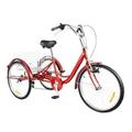SuhoFutus 24 Inch Tricycle for Adults, Red Tricycle Bike with Basket and Lamp, 6 Speed Tricycle Bikes Made of Carbon Steel, Seat Height Adjustable, for Shopping or Sports, Senior Tricycle