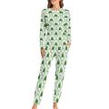 Green Weed Leaf Pattern Soft Womens Pyjamas Long Sleeve Warm Fit Pajamas Loungewear Sets with Pockets 6XL