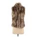 Guess Faux Fur Vest: Below Hip Brown Print Jackets & Outerwear - Women's Size X-Small