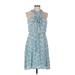 Ann Taylor LOFT Casual Dress - A-Line High Neck Sleeveless: Blue Print Dresses - New - Women's Size 6 Tall