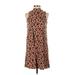 Pink Rose Casual Dress - Mini Mock Sleeveless: Brown Leopard Print Dresses - Women's Size Small