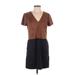 1.State Casual Dress - Shift V-Neck Short sleeves: Brown Color Block Dresses - Women's Size Small