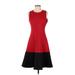 Calvin Klein Casual Dress - A-Line Crew Neck Sleeveless: Red Print Dresses - New - Women's Size 6