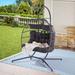 2 Person Outdoor Rattan Hanging Chair Patio Wicker Egg Chair with Iron Frame and Cushion