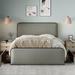 King Metal Platform Bed Frame with Curved Upholstered Headboard & Footboard Bed w/4 Storage Drawers, Heavy Duty Metal Slats,Grey