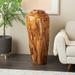 Brown Teak Wood Handmade Tall Floor Vase with Mosaic Live Edge Pieces