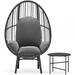 2-Pieces Patio PE Wicker Rattan Egg Chair with Cushion and Side Table