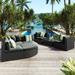 Outdoor Wicker Sectional Sofa Set, 7-Piece Patio Furniture Set w/Striped Green Pillows, Rattan Sofa Lounger