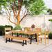 6-Pieces Outdoor Wood Dining Set with Removable Cushions, 4 Ergonomic Chairs and Bench, Nature