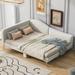 Linen Fabric Upholstered Daybed with Headboard and Armrest, Sofa Bed Frame with Metal Support Legs