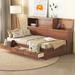 Twin Size Wooden Daybed with 3 Storage Drawers, Upper Soft Board, Shelf, and a Set of Sockets and USB Ports