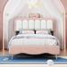 Velvet Upholstered Princess Bed with Bow-Knot Headboard, Twin/Full Size, Wooden Velvet Platform Bed Frame with Golden Metal Legs