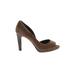 Bandolino Heels: Slip On Chunky Heel Boho Chic Brown Solid Shoes - Women's Size 8 - Peep Toe