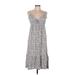 No Comment Cocktail Dress - A-Line V Neck Sleeveless: Gray Floral Dresses - Women's Size Medium