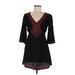 Hot & Delicious Casual Dress - Mini V Neck 3/4 sleeves: Black Solid Dresses - Women's Size Medium