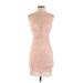 Main Strip Casual Dress - Bodycon Crew Neck Sleeveless: Pink Print Dresses - Women's Size Small