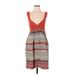 Free People Casual Dress - Fit & Flare V-Neck Sleeveless: Red Print Dresses - Women's Size 12