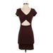 See You Monday Casual Dress - Party V-Neck Short sleeves: Brown Print Dresses - Women's Size Medium