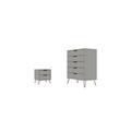 Rockefeller Off White and Nature 5-Drawer Dresser and 2-Drawer Nightstand Set - Manhattan Comfort 179GMC3