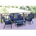 4Pc Santa Maria Black Wicker Conversation Set - Midnight Blue Cushions- Jeco Wholesale W00211-G-FS011