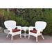 Windsor White Wicker Chair And End Table Set With Brick Red Cushion- Jeco Wholesale W00213_2-CES018