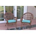 Santa Maria Honey Wicker Chair With Sky Blue Cushion - Set Of 2- Jeco Wholesale W00210-C_2-FS027