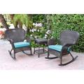Windsor Espresso Wicker Rocker Chair And End Table Set With Sky Blue Chair Cushion- Jeco Wholesale W00215_2-RCES027