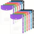 6pcs/12pcs Transparent Plastic Envelopes Binder Pocket - 11 Holes Expandable Folders For 2/3/4 Ring Document Pouch With Snap Button & Label - Perfect For School, Home & Office (vertical-opening)