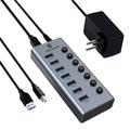 Tymyp USB 3.0 Hub mit Netzteil USB Hub, 7 Port USB Hub Aktiv USB Verteiler mit individuellen EIN-/Ausschaltern und 1 m langem Kabel für Surface, Laptop, PC, HHD, SSD