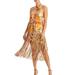 FARM RIO Women Leopard Forest Sand Halter Neck Fringe Mini Dress Orange Print - Orange