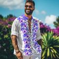 Floral Confortable Station balnéaire Homme Chemise Chemise Lin Chemise décontractée du quotidien Vacances Sortie Eté Printemps Automne manche longue Violet, Rouge S, M, L Tissu flammé Chemise