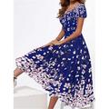 Damen Midikleid Freizeitkleid Schwingkleid A Linie Kleid Sommerkleid Streetwear Formell A-Linie Urlaub Straße Ferien Normale Passform Blumen Kurzarm Quadrathals Rote Blau Purpur Fuchsie Sommer