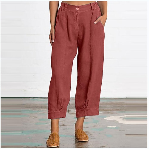 Damen Hosen Hose Alltagstauglich Knöchellang Einfach Seitentaschen Atmungsaktivität Bequem Unelastisch Ferien Wochenende Armeegrün Rot Dunkelmarine Khaki Frühling Sommer Normale Passform Image